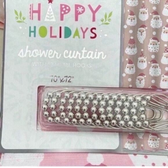 New Pink Santa Shower Curtain with Shower Hooks - Picture 6 of 8